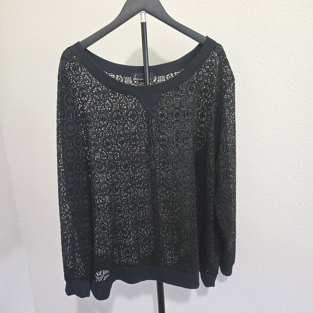 Lane Bryant Lace Top Women 22/24 Black Sheer Geometric Crochet Boho Romantic